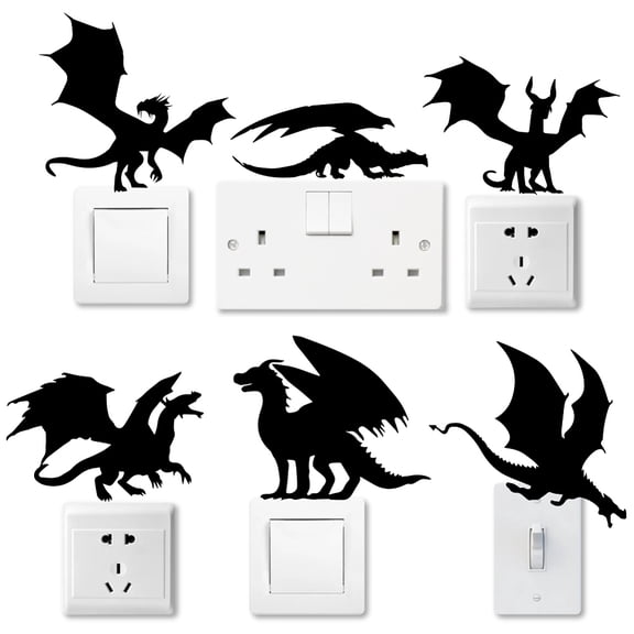 6Pcs Plant PVC Plastic Waterproof Self-adhesive Stickers Set Light Switch Decals for Wall Decoration Dinosaur 180x180mm