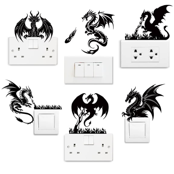 6Pcs Plant PVC Plastic Waterproof Self-adhesive Stickers Set Light Switch Decals for Wall Decoration Dragon 180x180mm