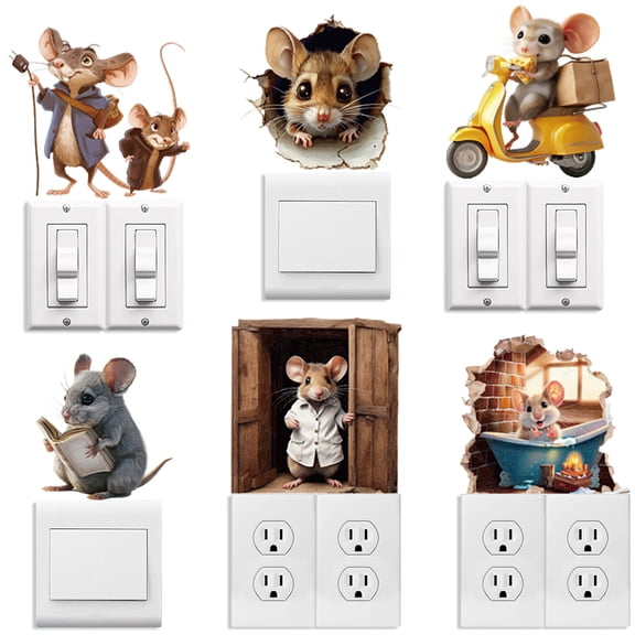 6Pcs Plant PVC Plastic Waterproof Self-adhesive Stickers Set Light Switch Decals for Wall Decoration Mouse 180x180mm