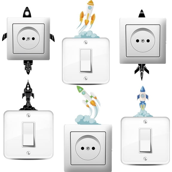 6Pcs Plant PVC Plastic Waterproof Self-adhesive Stickers Set Light Switch Decals for Wall Decoration Rocket 180x180mm