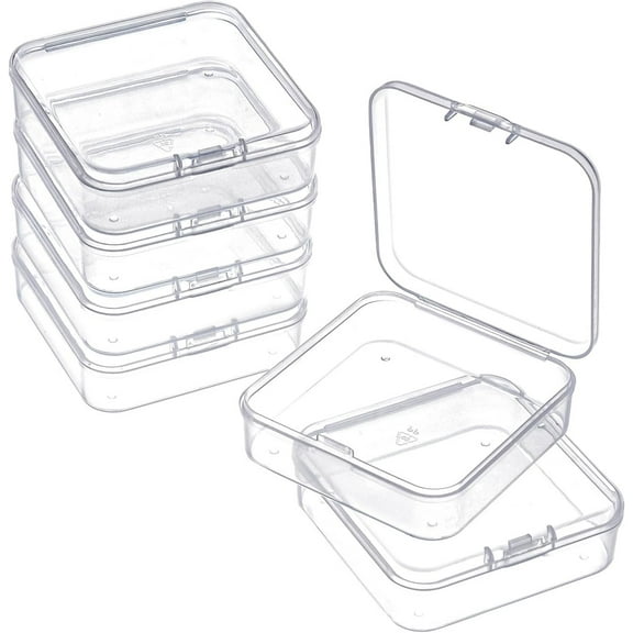 6Pcs Plastic Bead Storage Containers Organizer Boxes with Hinged Lid Small Plastic Case Mini Square Arts Crafts Storage Boxes for Small Items and Craft Projects for DIY