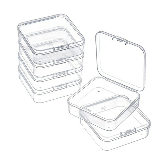6Pcs Plastic Bead Storage Containers Organizer Boxes with Hinged Lid Small Plastic Case Mini Square Arts Crafts Storage Boxes