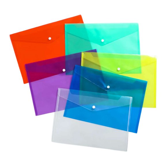 6Pcs Plastic File Folders A5 Size, Reusable Clear Document Holders with Button Closure, Waterproof Paper Organizer for Office Home Travel