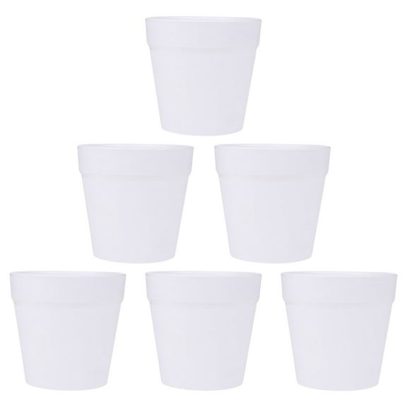 6Pcs Plastic Flower Pot Unfinished Craft Flower Pot DIY Plant Container (White)