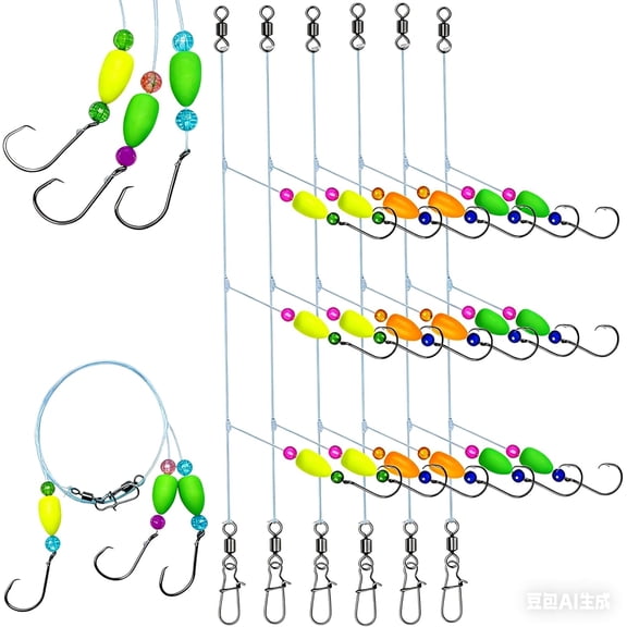6Pcs Pompano Fishing Rigs Ready Kit3 in 1 Float Rigs with Triple 3/0 Circle Hook for Surf Fishing12/0 Fishing line / 50in length/50lbTension in freshwter and Saltwater