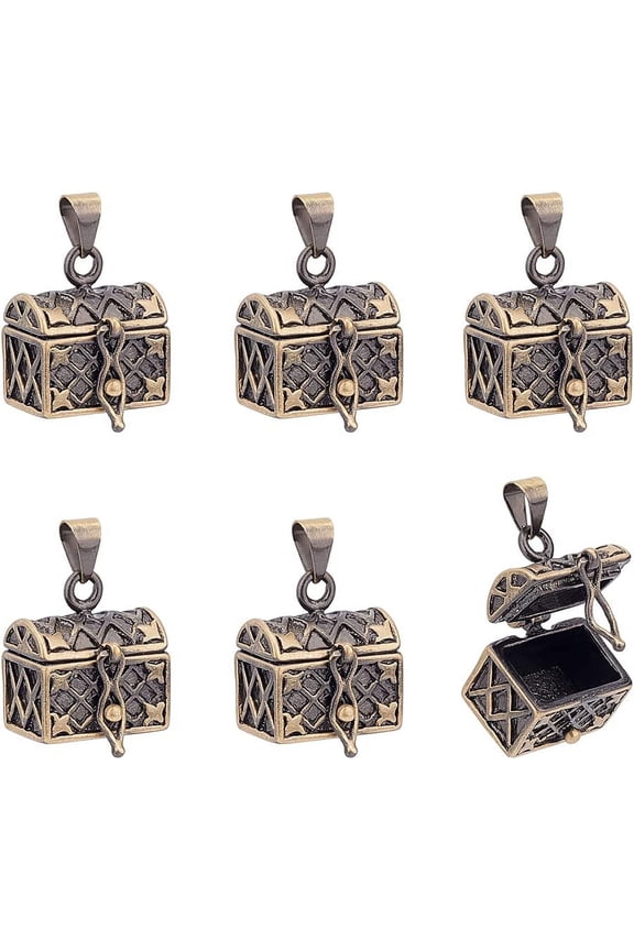 6Pcs Prayer Box Charm 24x16mm Wish Box Charm Rectangle Antique Bronze Copper Magic Box Pendant Vintage Case Charm Mini Metal Box Charm for Memorial Jewelry Necklace Craft DIY Bronze