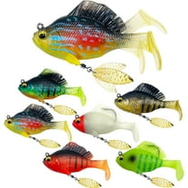 6Pcs Pre-Rigged Jig Head Soft Fishing Lures, Paddle Tail Swimbaits/3D Eyes/Spinner Blades for Bass Fishing,Hidden Ultra-Sharp Hook in The Top Fin, Fishing Bait for Freshwater Saltwater