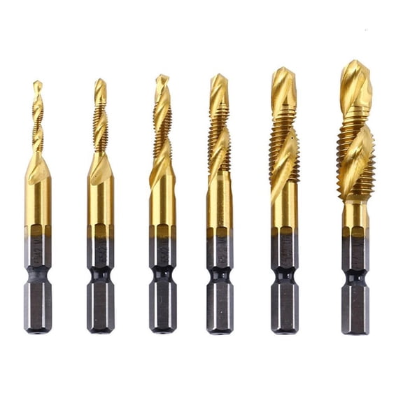 6Pcs Professional Compound Screw Tap Bit Set Spirals Tap Countersink Drill