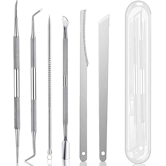 6Pcs Professional Multi-Functional Stainless Steel Manicure Pedicure Tool Kit, Nail Cuticle & Ingrown Toenail Cleaner Set with Storage Case for Home Salon Nail Care