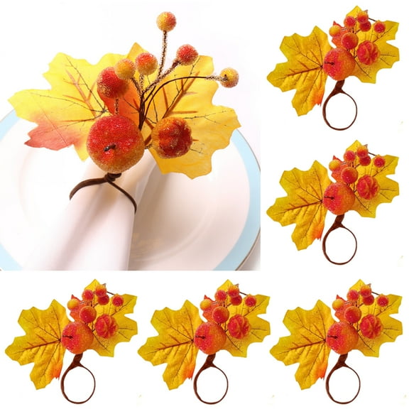 6Pcs Pumpkin Berry Napkin Rings, Farmhouse Handmade Round Napkin Rings, for Fall Thanksgiving Christmas Dinner Table Wedding