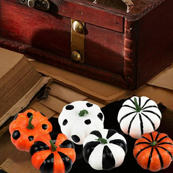 6Pcs Pumpkins Decor Photos Prop Basket Filler Assorted Color Pumpkins for Tabletop Halloween Party Fireplace Ornament Decoration