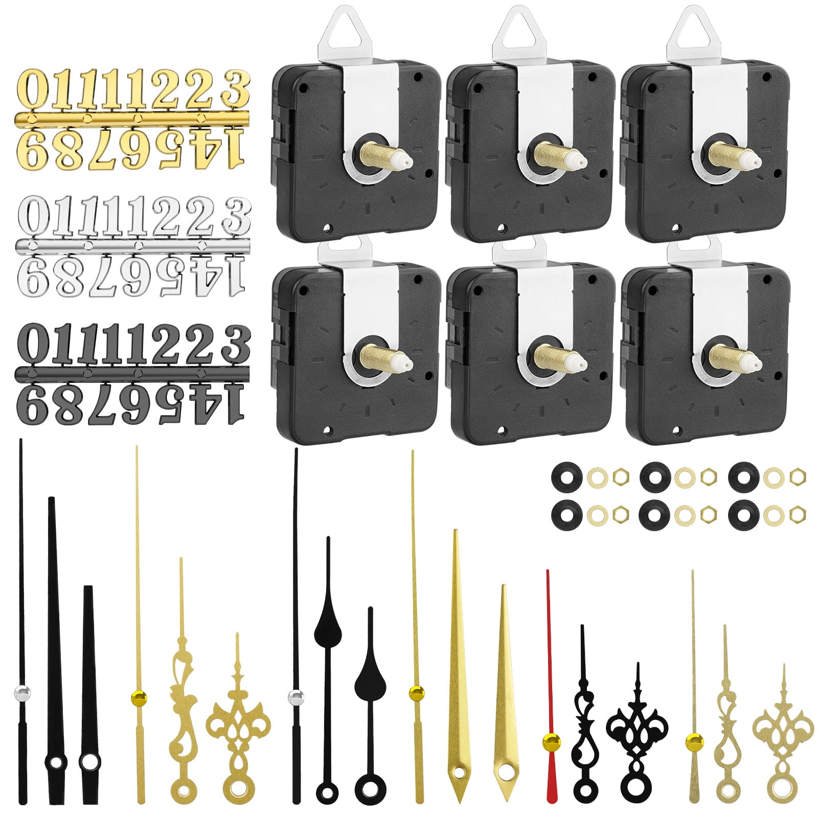 6Pcs Quartz DIY Wall Clock, Clock Numerals Kit, Movement Mechanism Battery  Operated Clock Motor Kit with 6 Different Pairs of Hands for DIY Clock