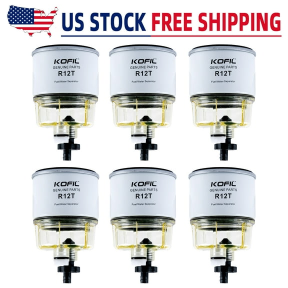 6Pcs R12T Fuel Filter/Water Separator Replacement Spin-on R12T Filter and Water Collection Bowl Replaces S3240 R12T 120AT 18-7987 NPT ZG1/4-19