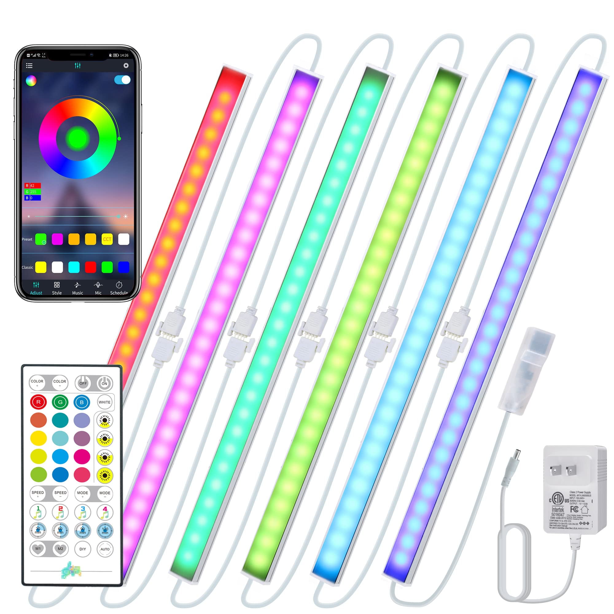 6Pcs RGB Under Cabinet Lights Plug in, 12 Inch Under Cabinet Lighting Kit, Closet Lights with Smart APP Remote & Adapter, Dimmable Under Counter Lights for Kitchen, Shelf, Workbench, Desk, Bookcase