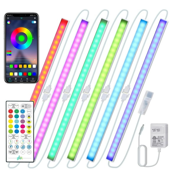 6Pcs RGB Under Cabinet Lights Plug in, 12 Inch Under Cabinet Lighting Kit, Closet Lights with Smart APP Remote & Adapter, Dimmable Under Counter Lights for Kitchen, Shelf, Workbench, Desk, Bookcase