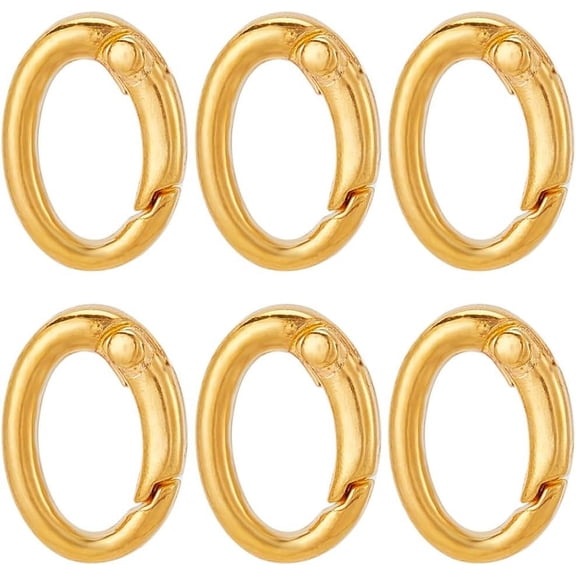 6Pcs Rack Plating Brass Spring Gate Rings Oval Lead Free & Cadmium Free Long-Lasting Plated Real 18K Gold Plated 22x15x5mm