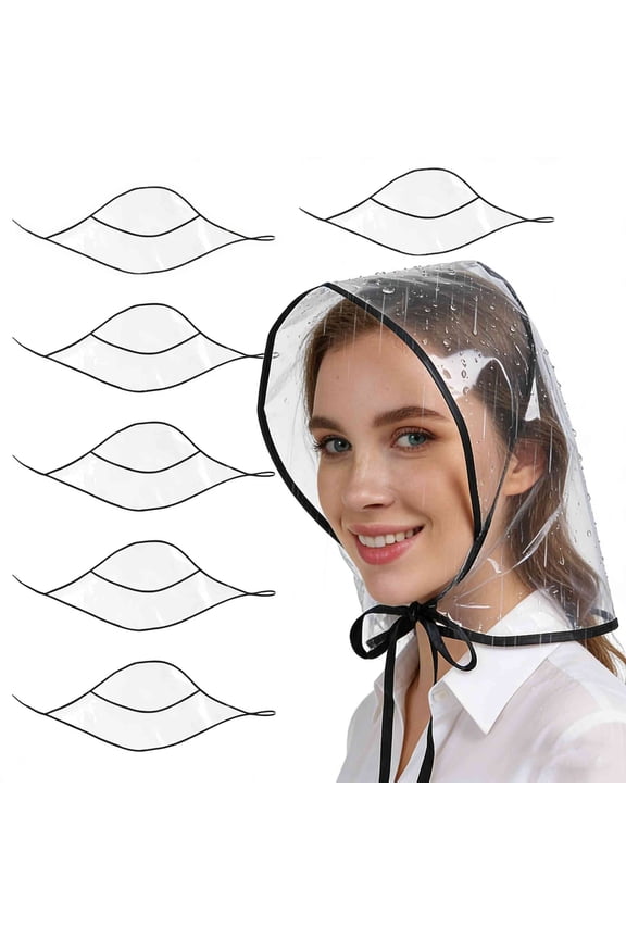6Pcs Rain Hat, Reusable Clear Waterproof Rain Caps for Women and Men(Black Edge)