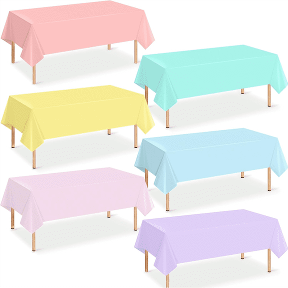 6Pcs Rainbow Mix Color Plastic Tablecloth 54 x 108 Inch