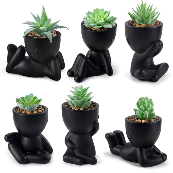 6Pcs Realistic Artificial Succulent Set Desktop Decor for Bathrooms, Homes, Office Desks and Indoor Spaces (Black Pot)
