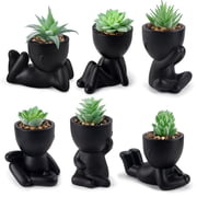 Miracliy Set of 6 Human Shaped Succulent Planters, Matte Black Creative Little Figurine Plant Pots for Indoor Home Desk Decor
