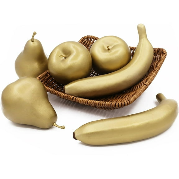6Pcs Realistic Golden Fake Fruit,Lifelike Golden Faux Fruits,Artificial Golden Fruit Includes Golden Apple,Pear,Banana,for Add a Touch of Luxury to Your Home Decor -Perfect for Display or Photography