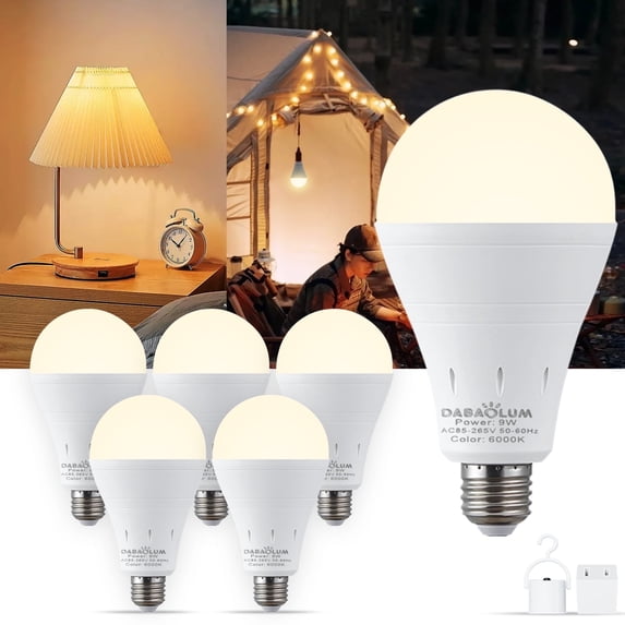 6Pcs Rechargeable Emergency LED Light Bulbs for Home Power Failure 9W Battery Operated Light Bulb