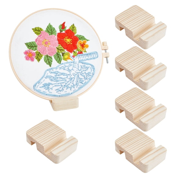 6Pcs Rectangle Pine Wood Stand 3.2x2.1x0.8 Inch Embroidery Hoop Display Stand Embroidery Hoop Easel Embroideried Hoops Wooden Base Hoops