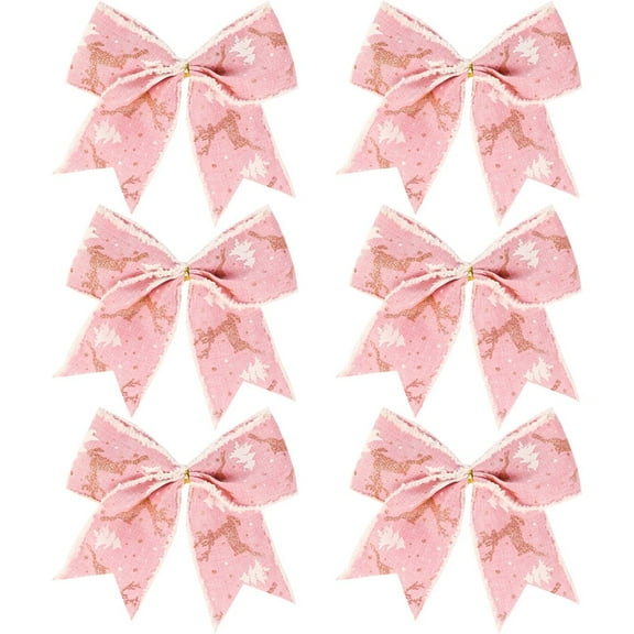 6Pcs Red Christmas Bows For Tree Decorations - 5.5 Inch Glittering Wreaths Bows Xmas Tree Ornaments New Year 2024 Navidad Decor