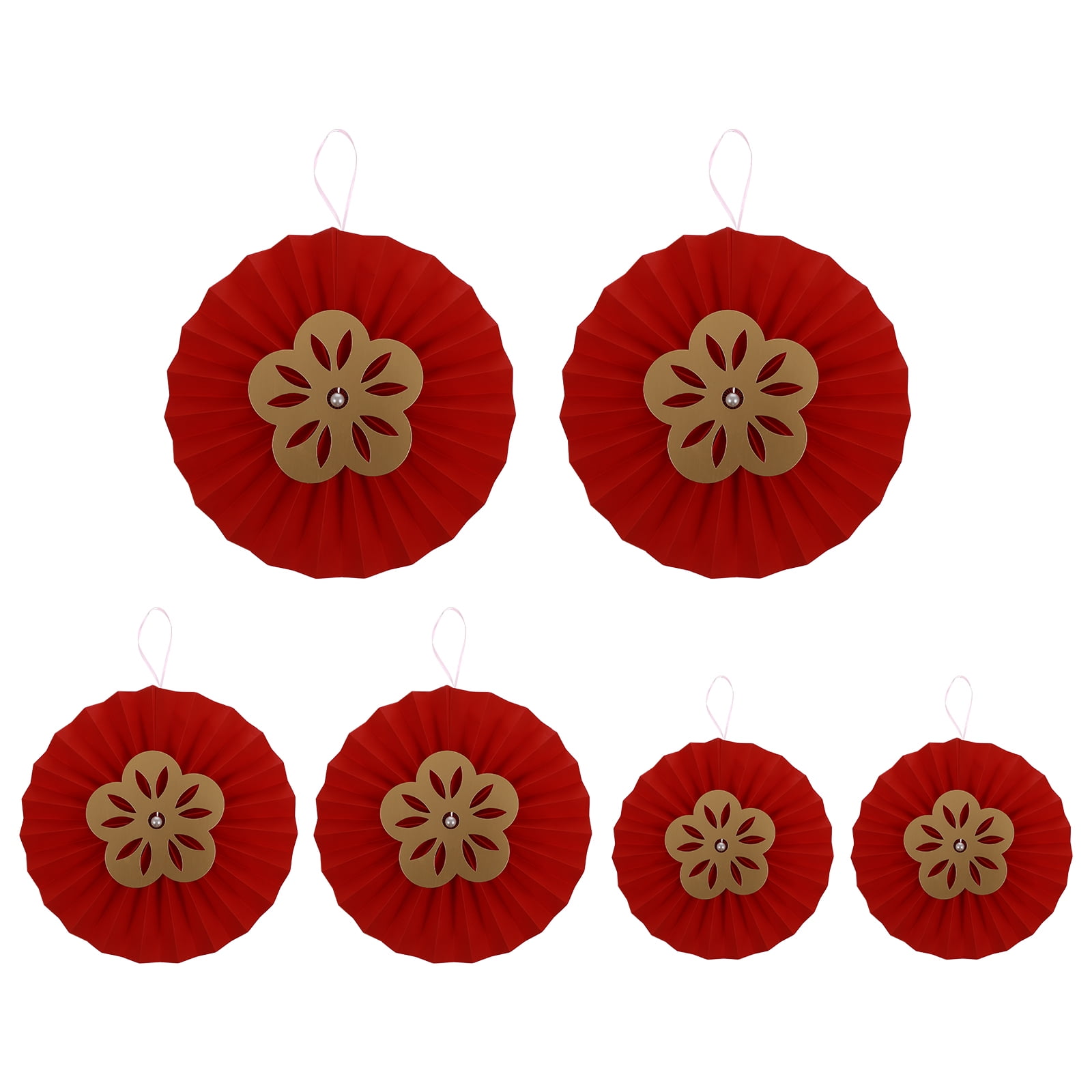 6Pcs Red Paper Fan Flowers Chinese Traditional Wedding Decoration