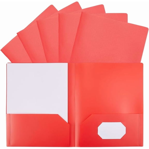 6Pcs Red Pocket File Folders with 2 Pockets 11.42 x 9.45in Heavy Duty Rectangle Plastic Heavyweight Document Folder Organizer Sheets