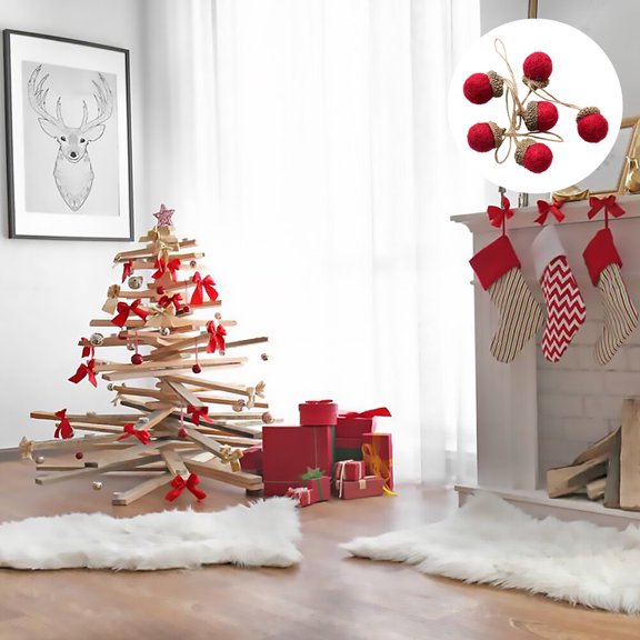 6Pcs Red Wool Felt Pine Cone Hanging Pendant Christmas Decorations for Tree Lightweight Festive Decor