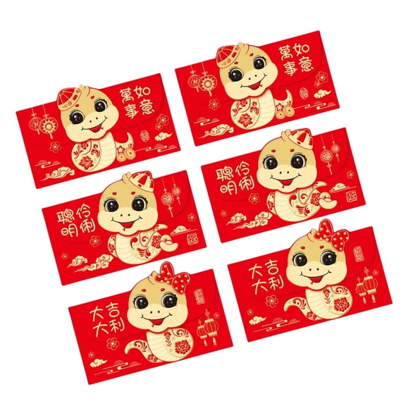 6Pcs Redness Envelopes for Traditional Spring Festival Cartoon 2025 Snake Year Money Packets Hongbao for New Year