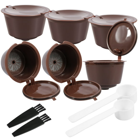 6Pcs Refillable Coffee Capsules Food Grade PP Reusable Coffee Pods Coffee Filter Cups with 2 Spoon and 2 Brush Multipurpose Coffee Capsule Kit for Some Coffee Machines Home Office 5.4x3.5cm