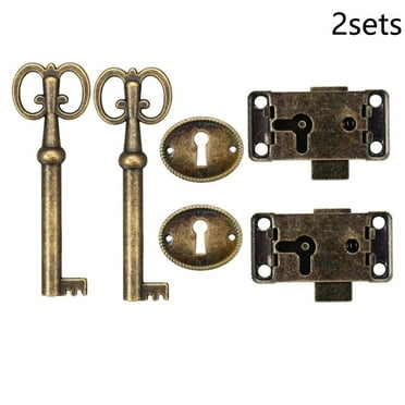 6Pcs Replacement Antique Vintage Style Bronze Cabinet Door Lock W/ Key Tool