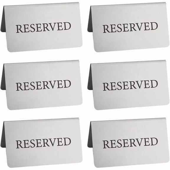 6Pcs Reserved Table Sign 3.9x2.4x2.6 Inch Desk Top Stand Tent Sign Stainless Steel Reserved Sign Reserved Table Tent Sign 201 Stainless
