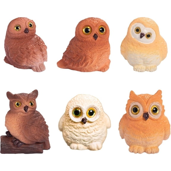 Jiibva 6Pcs Resin Mini Owl Figurines Owl Miniature Figurines Bulk Mini Resin Statues for Summer Miniature Garden Accessories Micro Landscape