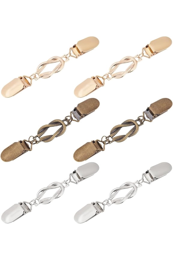 6Pcs Retro Cinch Clips 3 Colors Alloy Cardigan Clips Sweater Collar Clip 130mm for Dresses Shirts Shawl Jacket Collars Different
