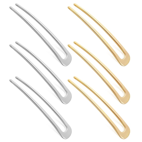 6Pcs Retro Metal Shaped Hair Pins, French Hair Pin Hair Sticks Hair Fork Retro 2 Prong Updo Chignon Pins for Women Girls( Gold, Silver)