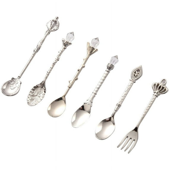 6Pcs Retro Small Spoon Sets Coffee Tea Spoon Snack Fruit Dessert Fork Table Decoration Kitchen Flatware Tools