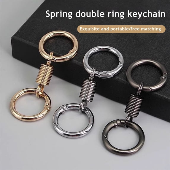 6Pcs Retro Spring Double Ring Keychain Zinc Alloy Anti-Lost Stretchy ...