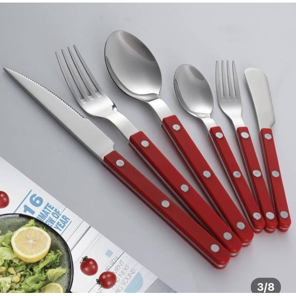 6Pcs Retro Stainless Steel Flatware Set, Color Riveted Handle Silverware Cutlery, Includes Knife,Fork,Spoon & Spreader, Green Handle