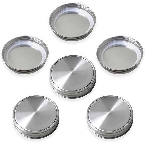 FENGGUIQU Leakproof Jar Lids Covers Set, Reusable Stainless Steel & Silicone, 6 Pieces for Canning and Storage