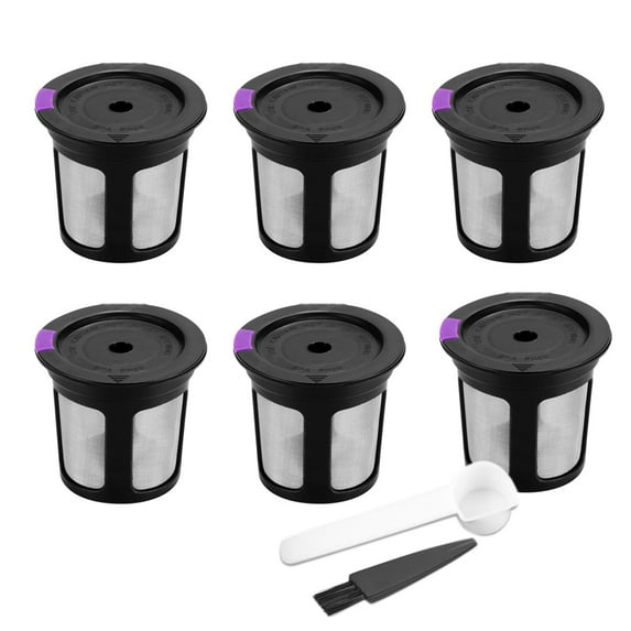 6Pcs Reusable K Cup Coffee Filter with Spoon Brush for Keurig 2.0 Coffee Machine, Refillable K Cup Empty Coffee Capsule Filter Pod Replacement for Cafe Cup