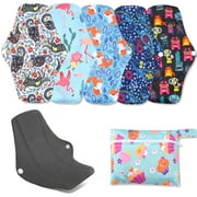 6Pcs Reusable Menstrual Pads,Overnight Washable Reusable Sanitary Pads with Wings,Panty Liners with Wet Bag,Bamboo Charcoal Cloth Waterproof Period Pads for Women