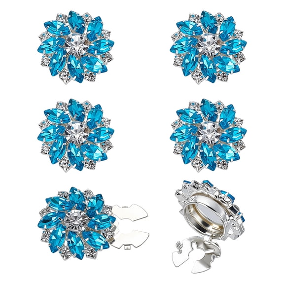 6Pcs Rhinestone Flower Button Covers 25.5mm/1inch in Diameter Cyan Color Detachable Button Covers