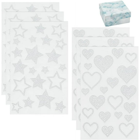 6Pcs Rhinestone Self Adhesive Stickers 2 Styles Heart Star Self-Adhesive Face Jewels Stickers Decal Acrylic Bling Sticker for Face Nail Makeup DIY Crafts Wedding Handicrafts Decor