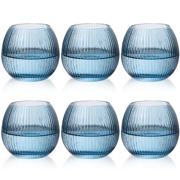 6Pcs Ribbed Drinking Glasses 10.8 OZ Stemless Wine Champagne Whiskey Cocktail Glass, Reusable Wine Cups for Home Party Wedding Bar