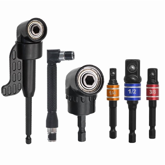 Nuan Right Angle Drill Bit Adapter Set 105° 90° Socket Impact Driver Extension Tool Universal Compatibility 6-Piece