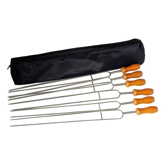 6Pcs Roasting Sticks BBQ Skewers Barbecue Forks Stainless Steel for Campfire