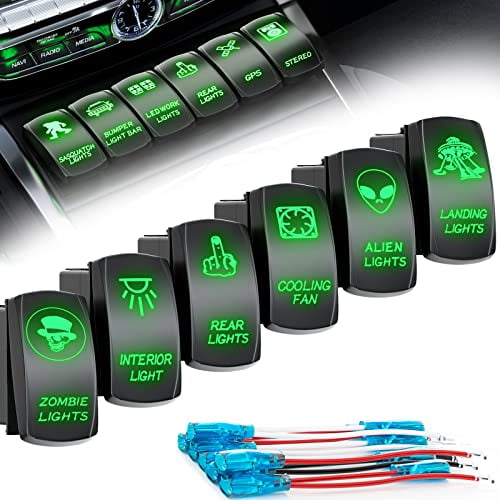 6Pcs Rocker Toggle Switch-LED Bar Rock Rear Roof Side Lighted Whip ...